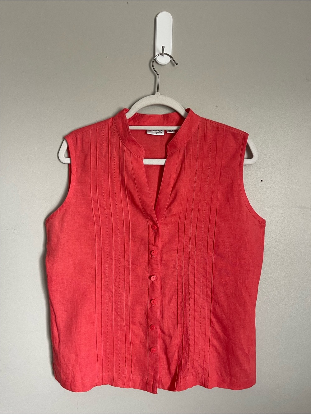 KIM ROGERS Coral 100% Linen Sleeveless Button-Front Shirt Sz M - Picture 2 of 8